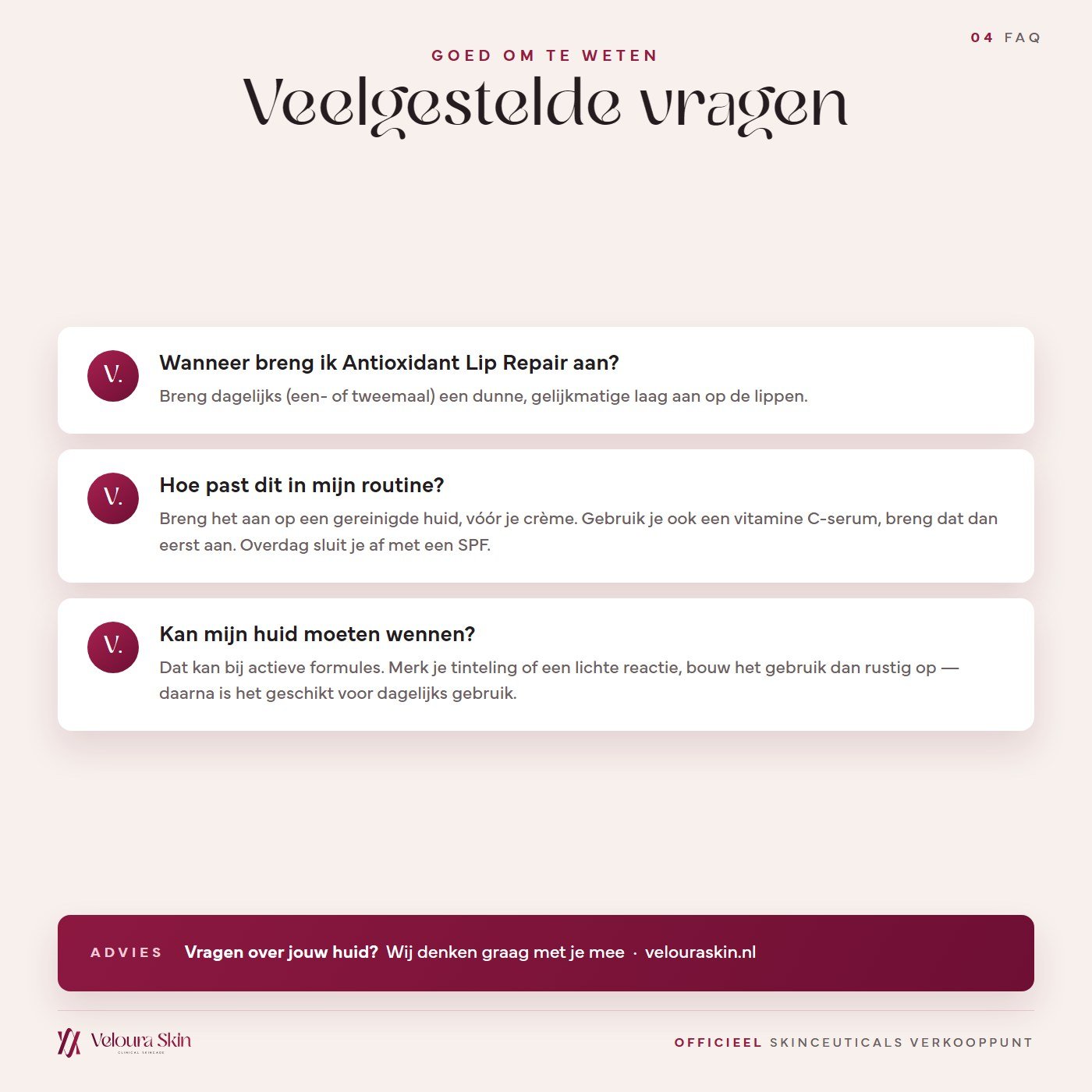 Veelgestelde vragen over SkinCeuticals Antioxidant Lip Repair